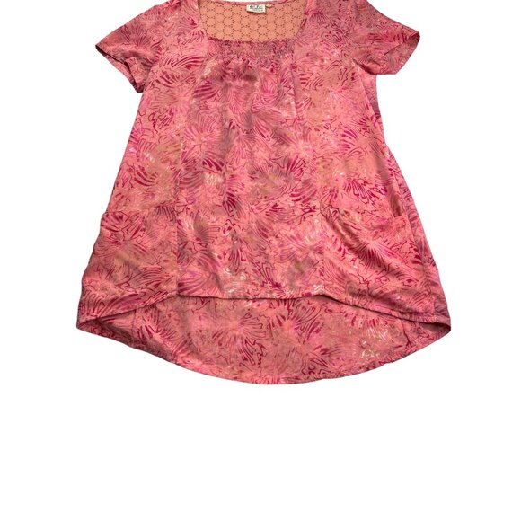 Go Fish Tunic Top Size L 2 Pockets Abstract Pink Eyelet Back Rayon Hand Made - Picture 4 of 8